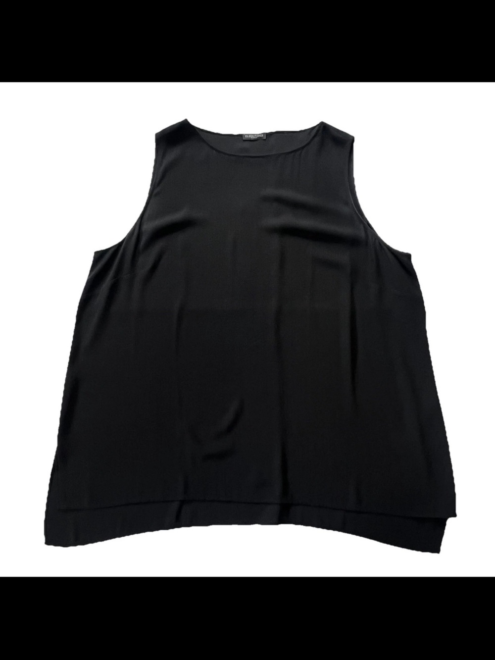 Eileen Fisher 100% Silk Georgette Crepe Tunic Tank Top Womens XL Black Lagenlook